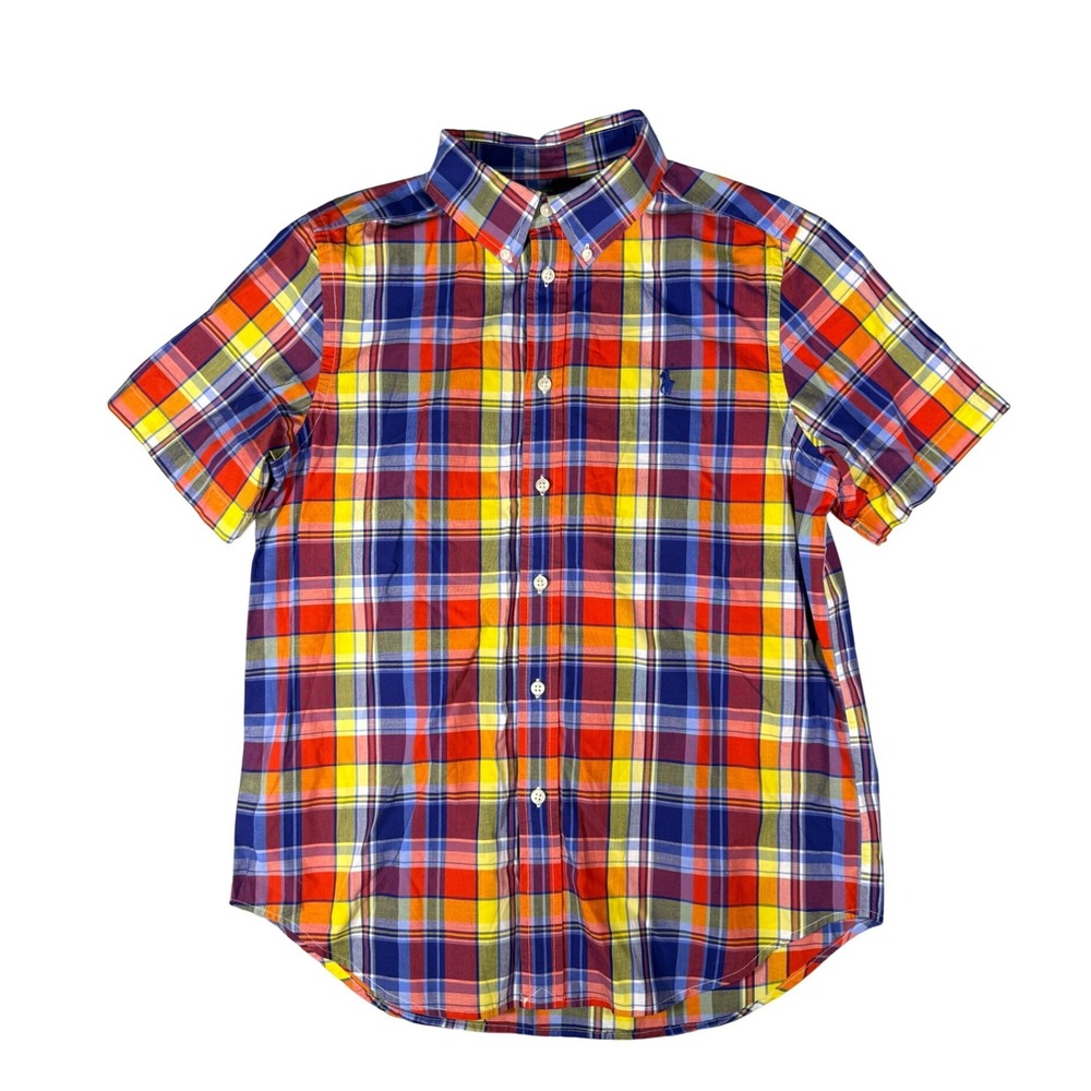 Ralph Lauren Boys Large 14-16 Short Sleeve Plaid Button Down Shirt Multicolor